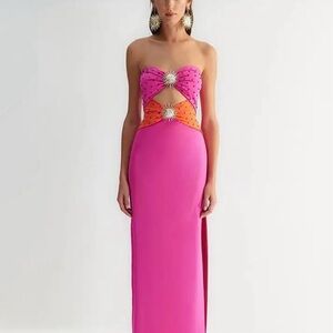 Vibrant Pink and Orange Maxi Dress